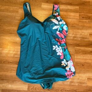 Swimsuits For All Floral Teal Women's Swimwear One Piece Size 26